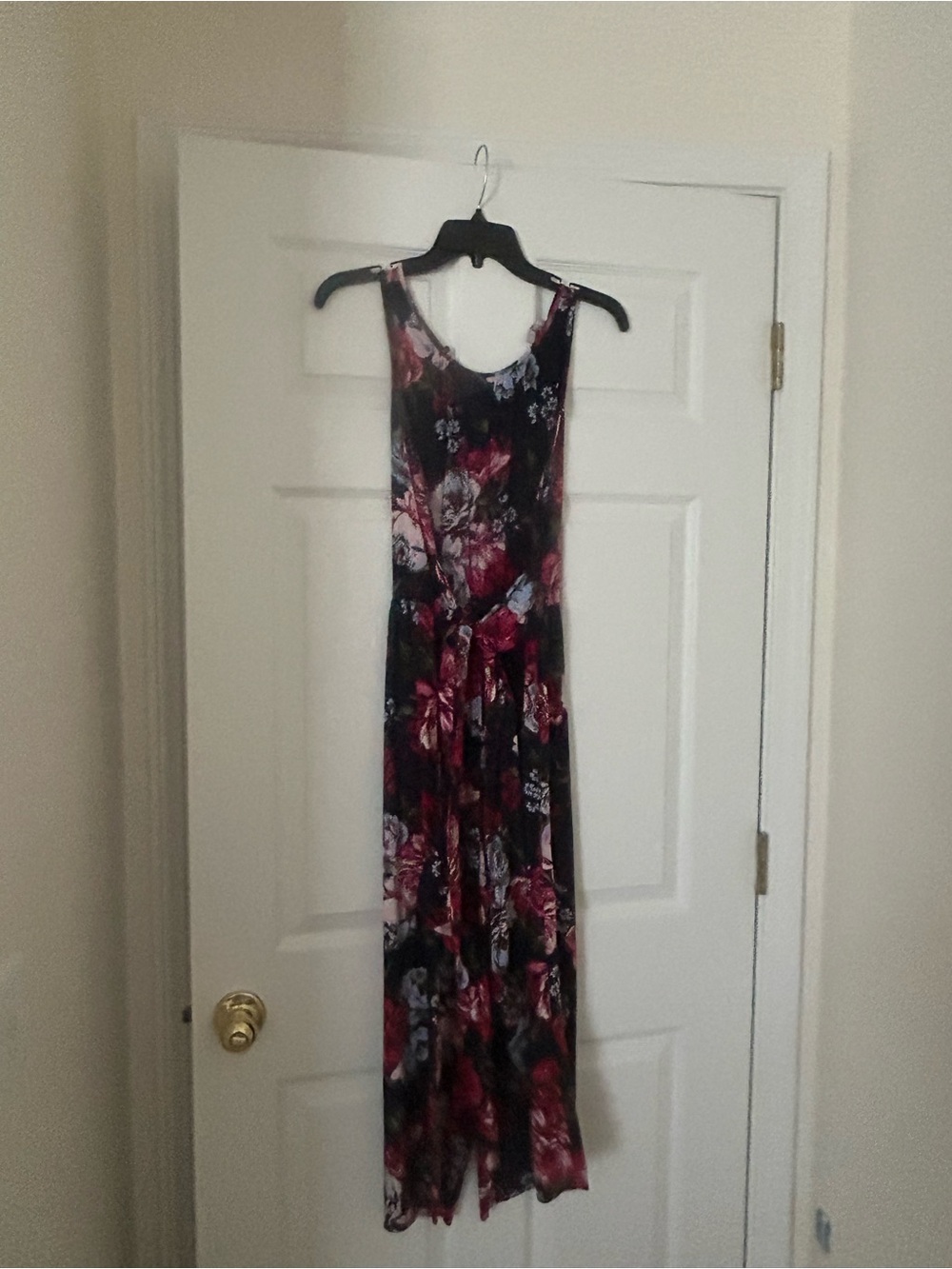 LOFT Black Maxi Jumpsuit with Red Floral Print